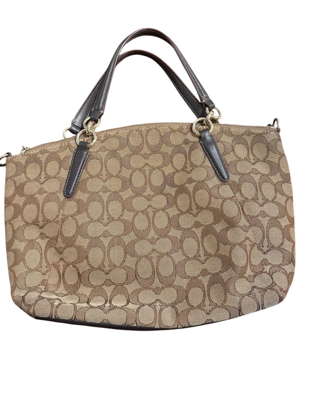 Coach Kelsey Satchel in Signature Jacquard, Khaki with Brown Leather Trim, Style - Picture 3 of 8